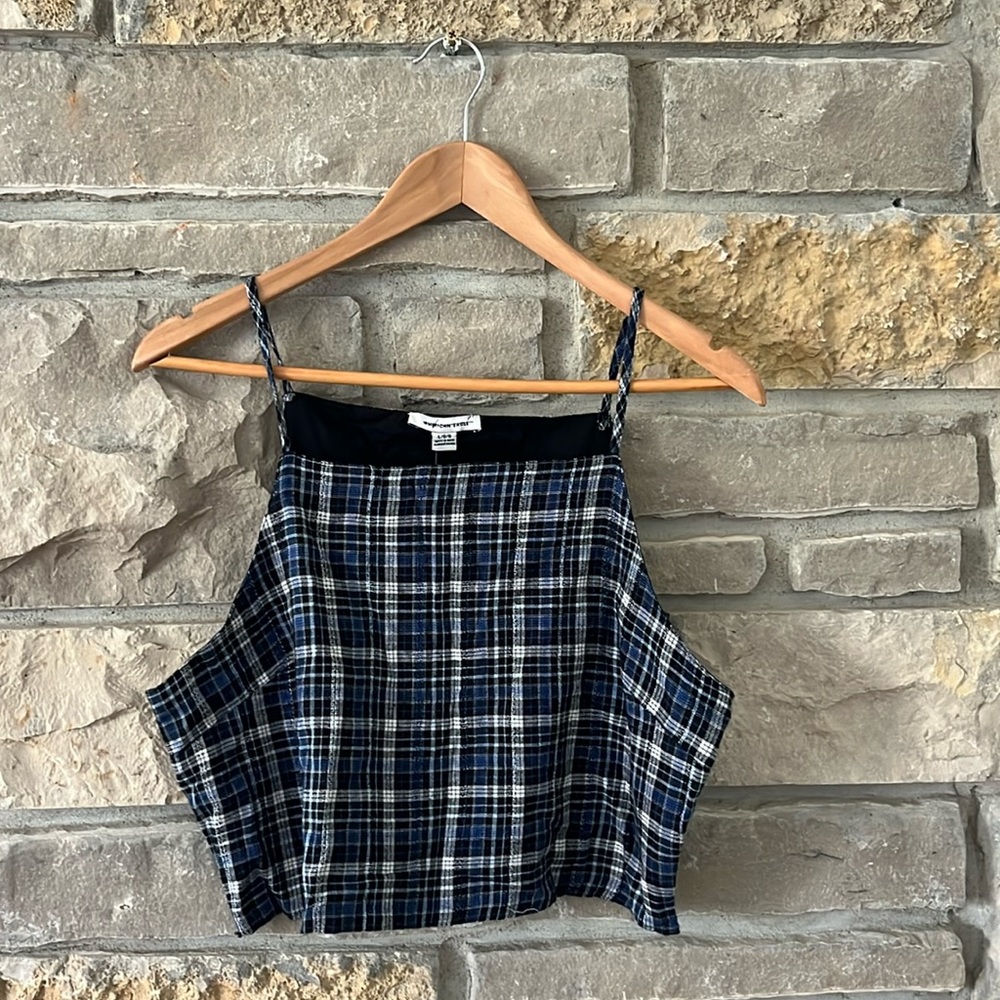 American Eagle Blue Black & White Plaid Halter Crop Top Size Large